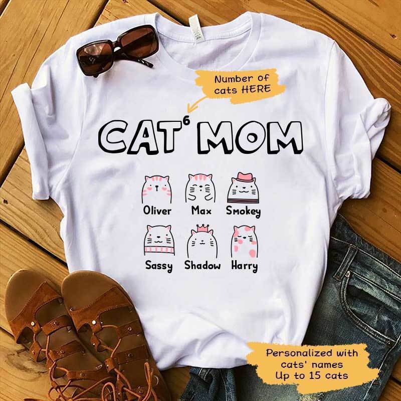 T-shirts Cat Mom Cute Personalized Cat Shirt Classic Tee / S / White