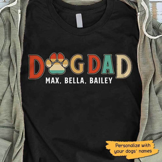 T-shirts Dog Dad Retro Personalized Dog Dad Shirt Classic Tee / S / Black