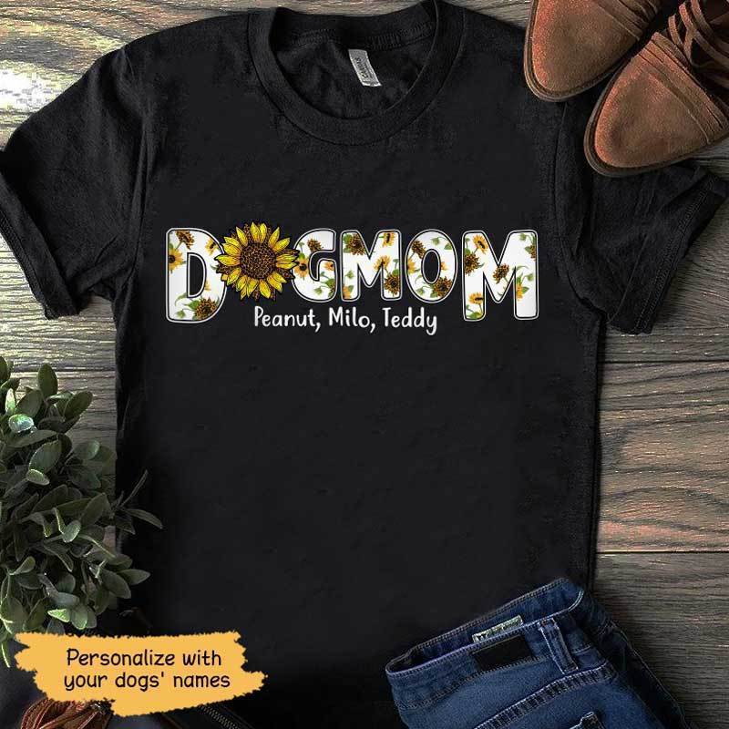 T-shirts Dog Mom Sunflower Leopard Personalized Dog Mom Shirt Classic Tee / S / Black