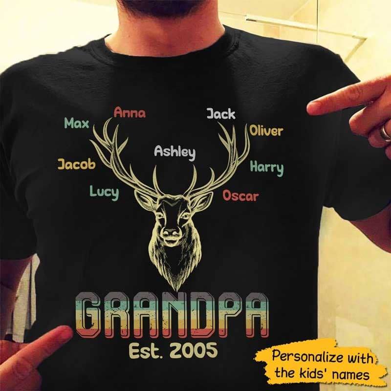 T-shirts Grandpa Deer Hunter Retro Personalized Shirt Classic Tee / S / Black