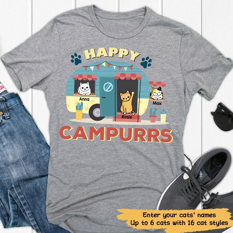 T-shirts Happy Campurr Cat Personalized Cat Shirt Classic Tee / S / Ash