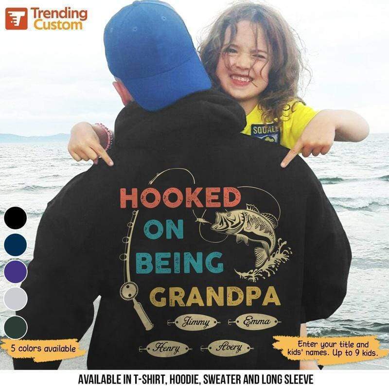 T-shirts Hooked By Fishing Father's Day Back Side Personalized Shirt
