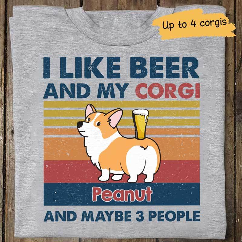 T-shirts I Like Beer And Corgi And Maybe People Retro Dogs Personalized Shirt Classic Tee / S / Ash