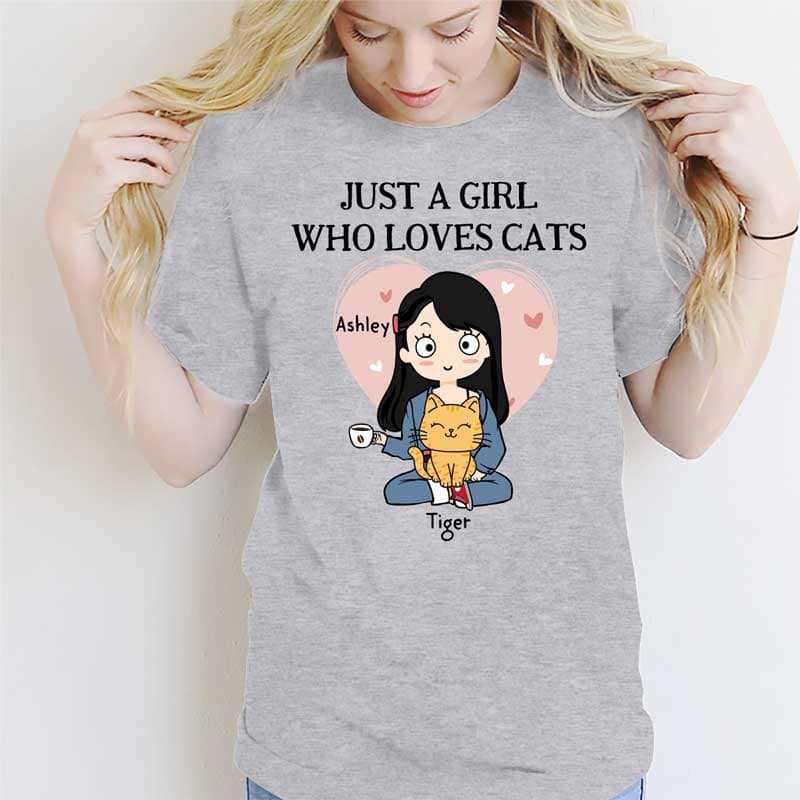 T-shirts Just A Girl Who Love Cats Chibi Sitting Cat Personalized Shirt