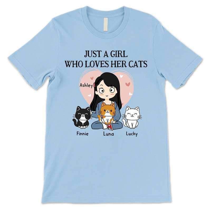 T-shirts Just A Girl Who Loves Her Cat Personalized Light Blue Shirt