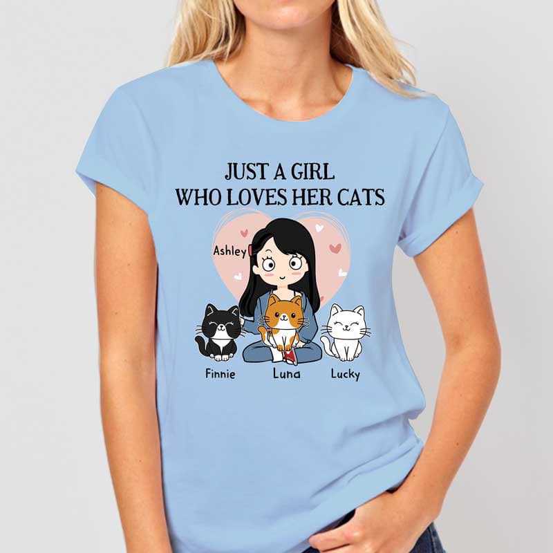 T-shirts Just A Girl Who Loves Her Cat Personalized Light Blue Shirt