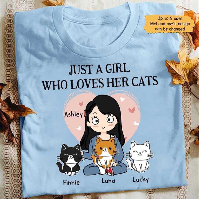 T-shirts Just A Girl Who Loves Her Cat Personalized Light Blue Shirt Classic Tee / S / Light Blue