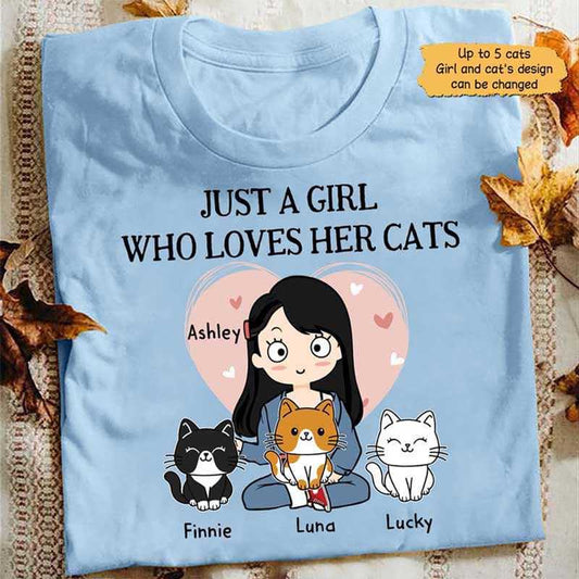 T-shirts Just A Girl Who Loves Her Cat Personalized Light Blue Shirt Classic Tee / S / Light Blue
