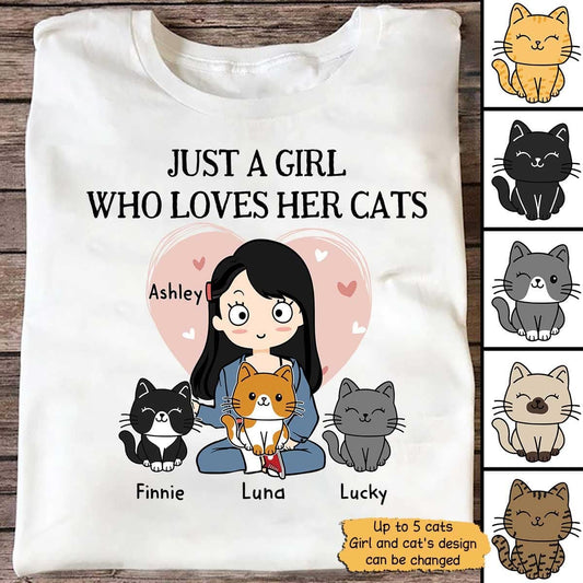 T-shirts Just A Girl Who Loves Her Cat Personalized White Shirt