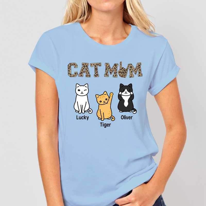 T-shirts Leopard Pattern Cat Mom Personalized Shirt