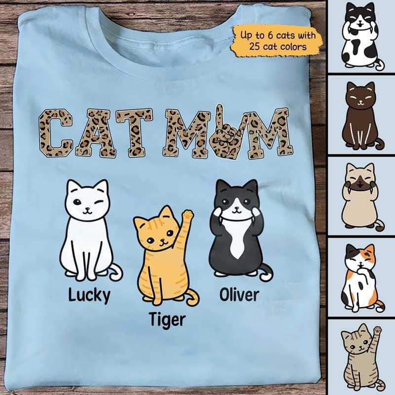 T-shirts Leopard Pattern Cat Mom Personalized Shirt Classic Tee / S / Light Blue