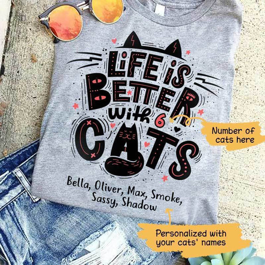 T-shirts Life Is Better With Cats Personalized Cat Shirt Classic Tee / S / Ash
