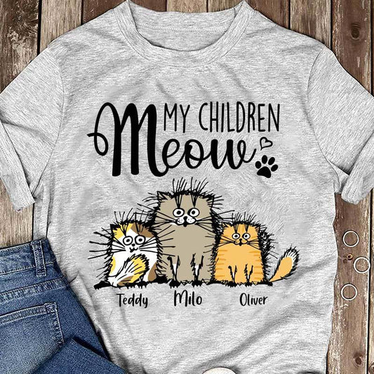 T-shirts My Children Meow Fluffy Cat Personalized Cat Shirt Classic Tee / S / Ash