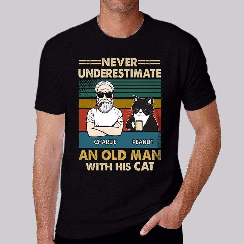 T-shirts Never Underestimate An Old Man With His Cats Personalized Black Shirt