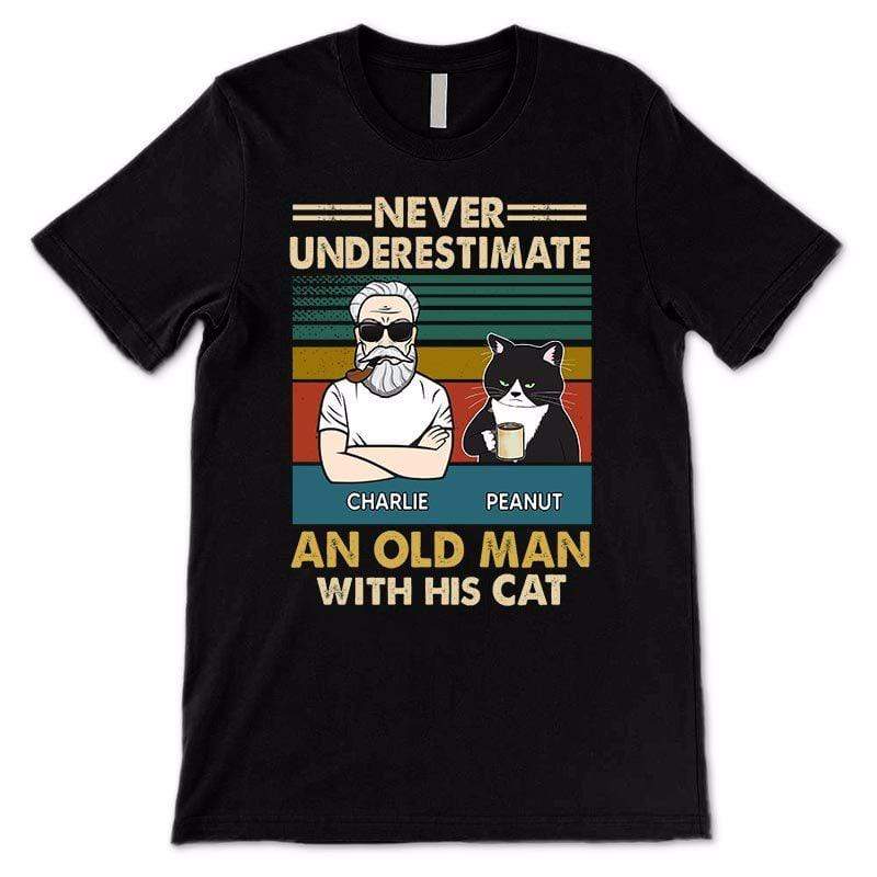 T-shirts Never Underestimate An Old Man With His Cats Personalized Black Shirt