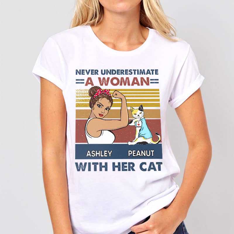 T-shirts Never Underestimate Strong Cat Mom Personalized Shirt