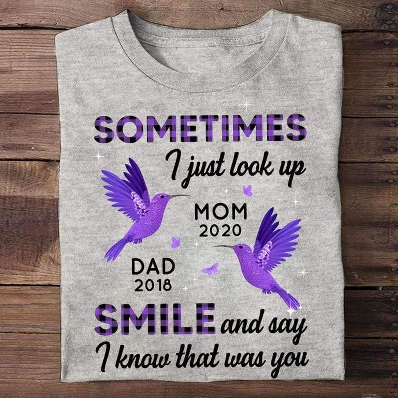 T-shirts Purple Hummingbird Sometimes I Just Look Up Checkered Pattern Personalized Shirt