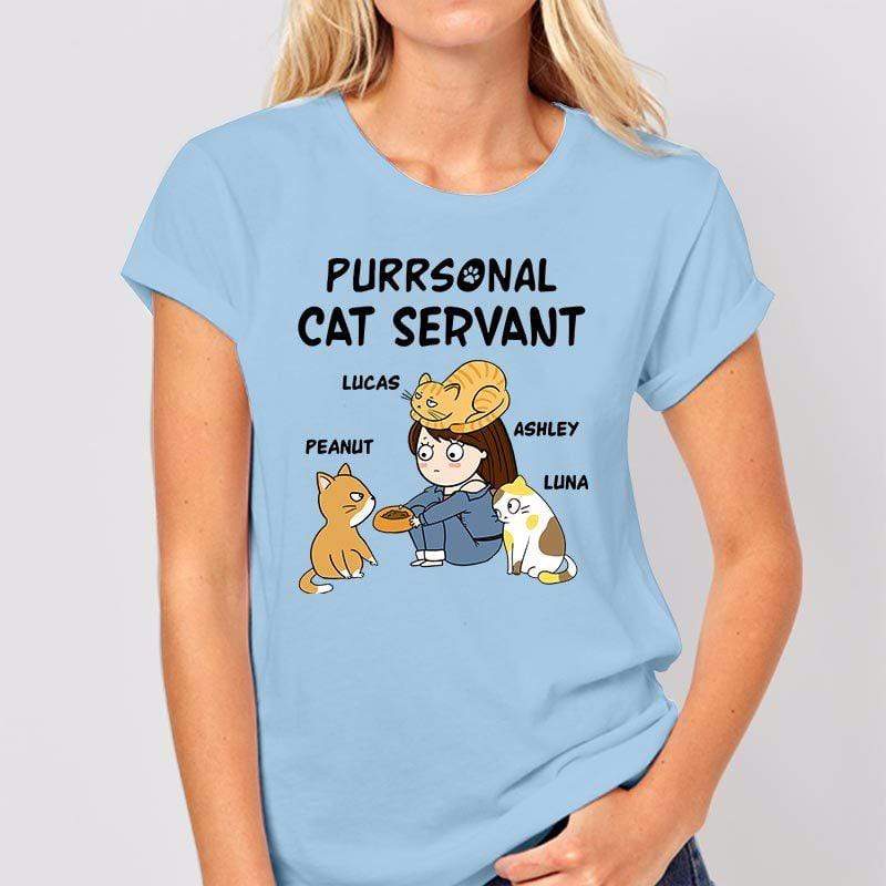 T-shirts Purrsonal Cat Servant Chibi Girl And Cats Personalized Shirt (Light Blue)
