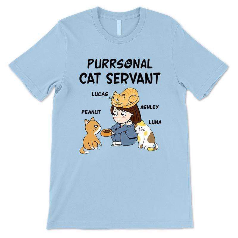 T-shirts Purrsonal Cat Servant Chibi Girl And Cats Personalized Shirt (Light Blue)