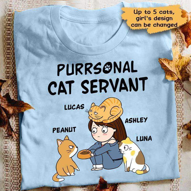 T-shirts Purrsonal Cat Servant Chibi Girl And Cats Personalized Shirt (Light Blue) Classic Tee / S / Light Blue