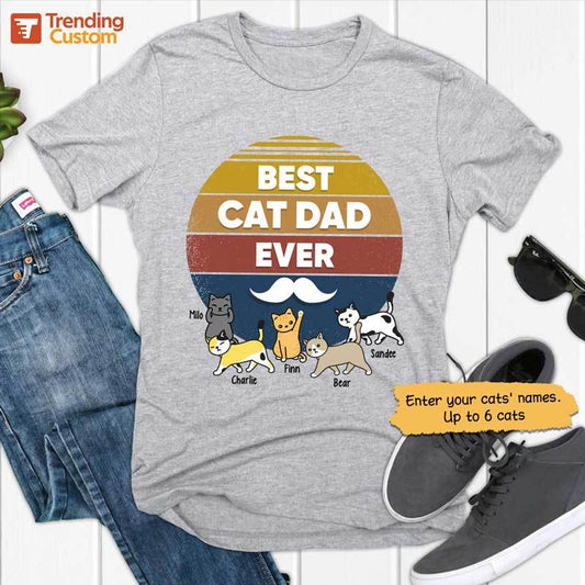 T-shirts Retro Cat Dad Personalized Cat Dad Shirt Classic Tee / S / Ash