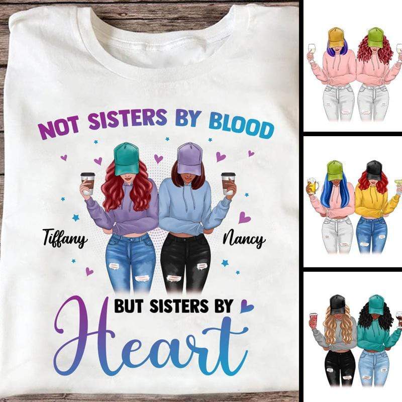 T-shirts Sisters By Heart Modern Girls Besties Personalized Shirt Classic Tee / S / White
