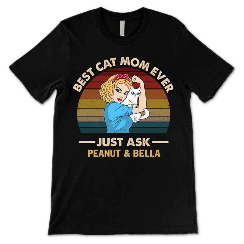 T-shirts Strong Woman Best Cat Mom Ever Retro Personalized Shirt