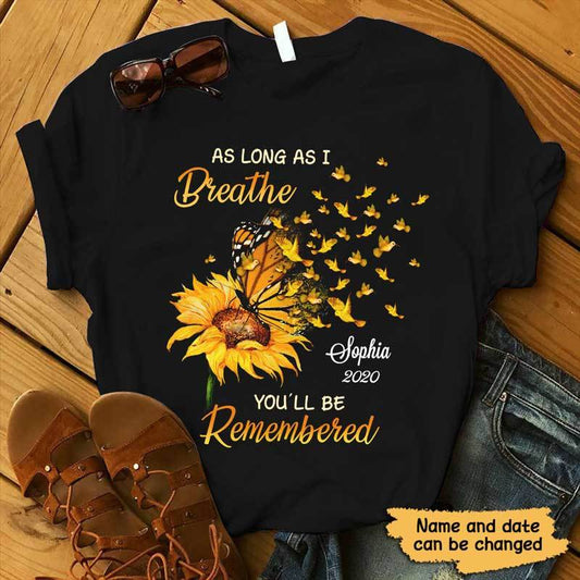 T-shirts Sunflower Butterfly Angel Memorial Personalized Shirt Classic Tee / S / Black
