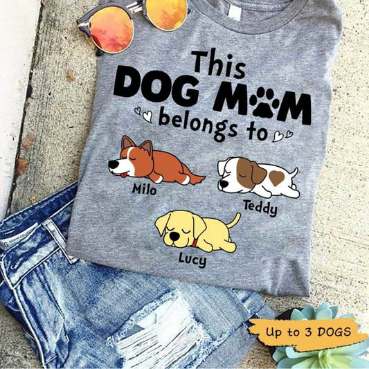 T-shirts This Dog Mom Belongs To Lazy Dog Personalized Dog Mom Shirt Classic Tee / S / Ash