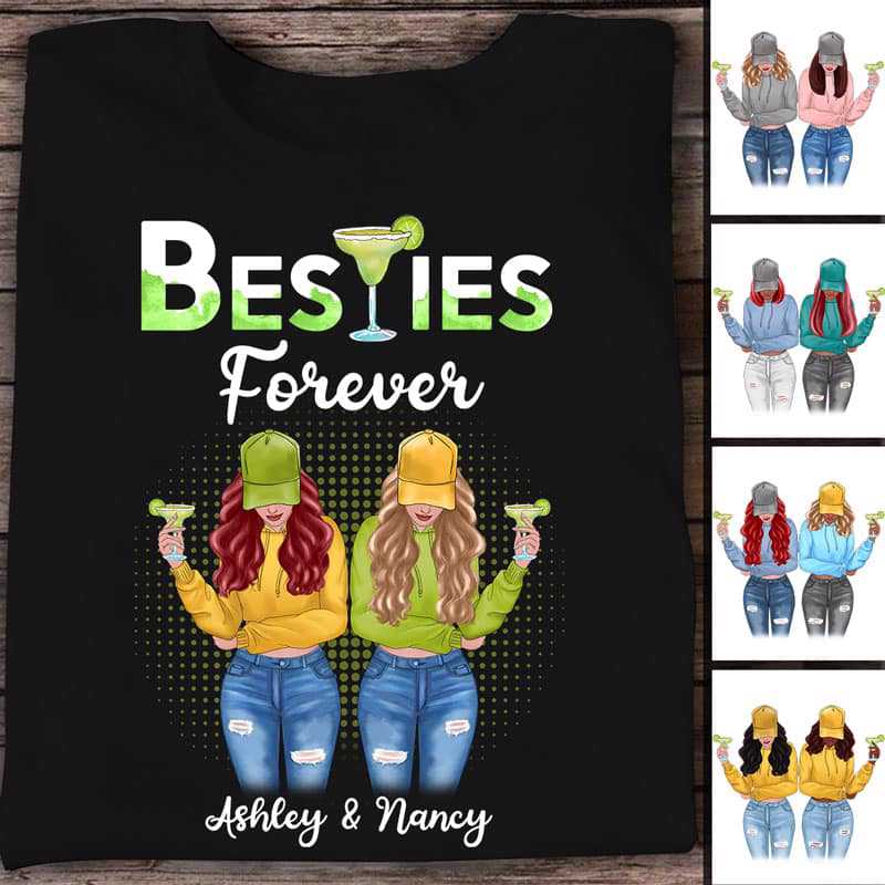 T-shirts Wine Modern Besties Personalized Shirt Classic Tee / S / Black