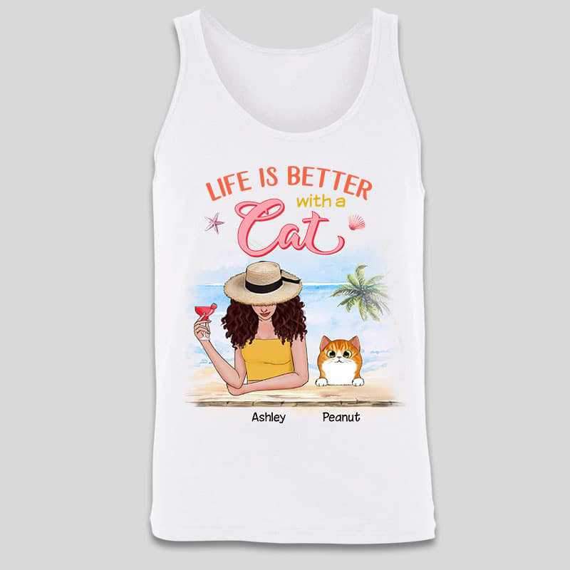 Tank top Summer Woman Life Is Better With A Cat Personalized Tank Top