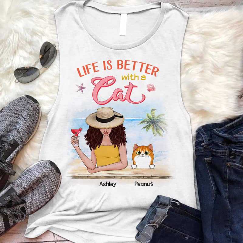 Tank top Summer Woman Life Is Better With A Cat Personalized Tank Top