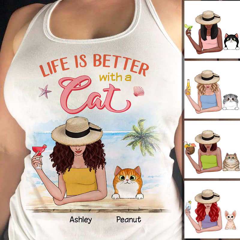 Tank top Summer Woman Life Is Better With A Cat Personalized Tank Top Unisex Tank / White Unisex Tank / XS