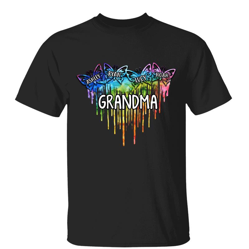 Colorful Butterfly Heart Grandma Mom Personalized Shirt