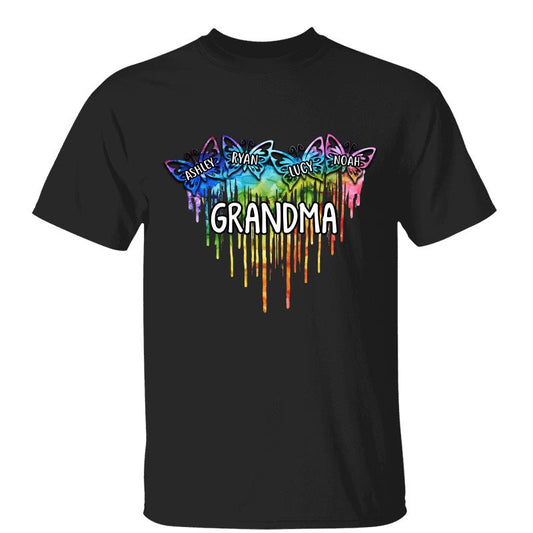 Colorful Butterfly Heart Grandma Mom Personalized Shirt