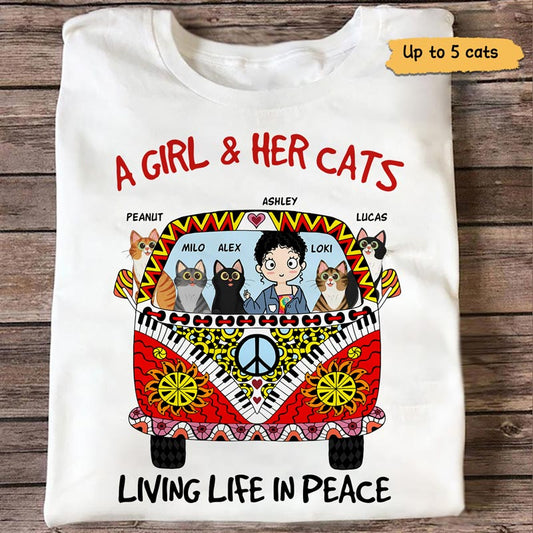 Woman & Cat Living Life In Peace Personalized Shirt