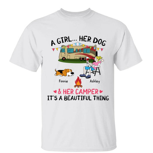A Camping Girl And Her Fur Babies Personalized Shirt