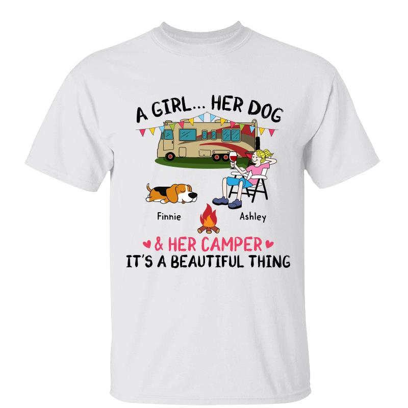 A Camping Girl And Her Fur Babies Personalized Shirt