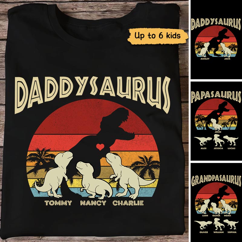 Daddysaurus Grandpasaurus Retro Summer Personalized Shirt