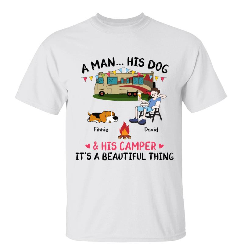 A Camping Man And His Fur Babies Personalized Shirt