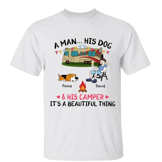 A Camping Man And His Fur Babies Personalized Shirt