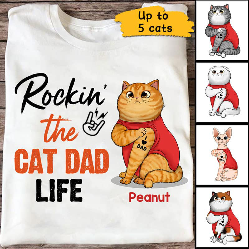 Rockin Cat Dad Life Tattoo Cats Personalized Shirt