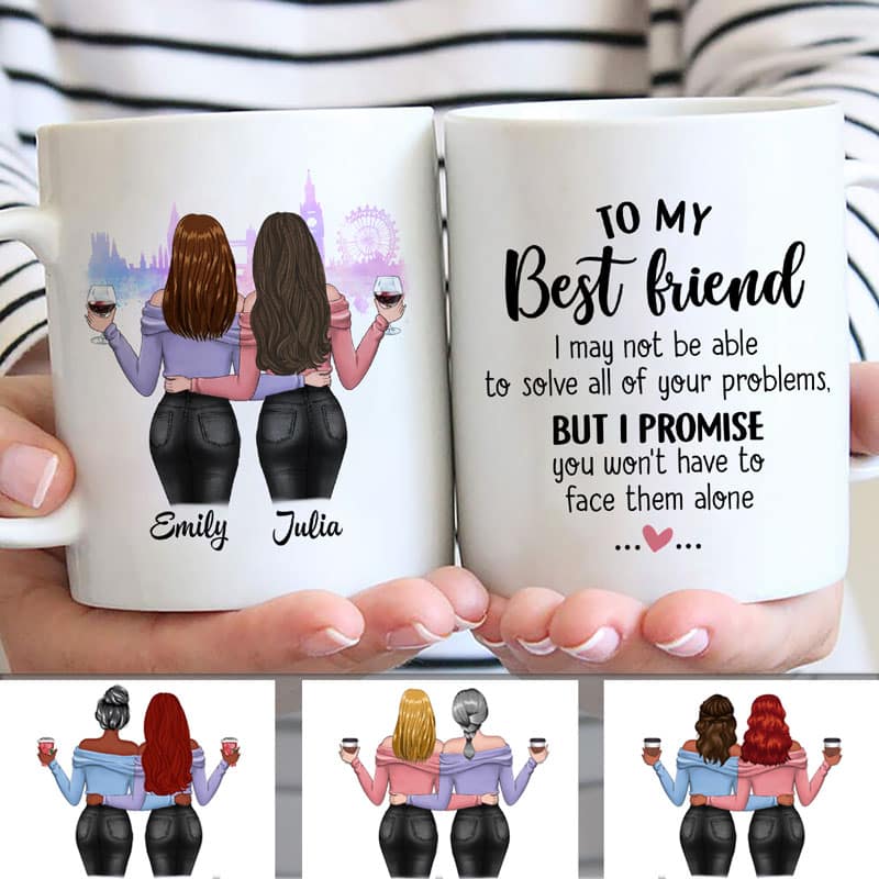 Charming Girls Besties Watercolor Skyline Personalized Mug