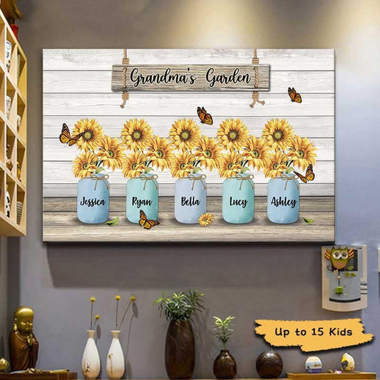 Grandma‘s Garden Sunflower Vase Personalized Canvas (1-9 Kids)