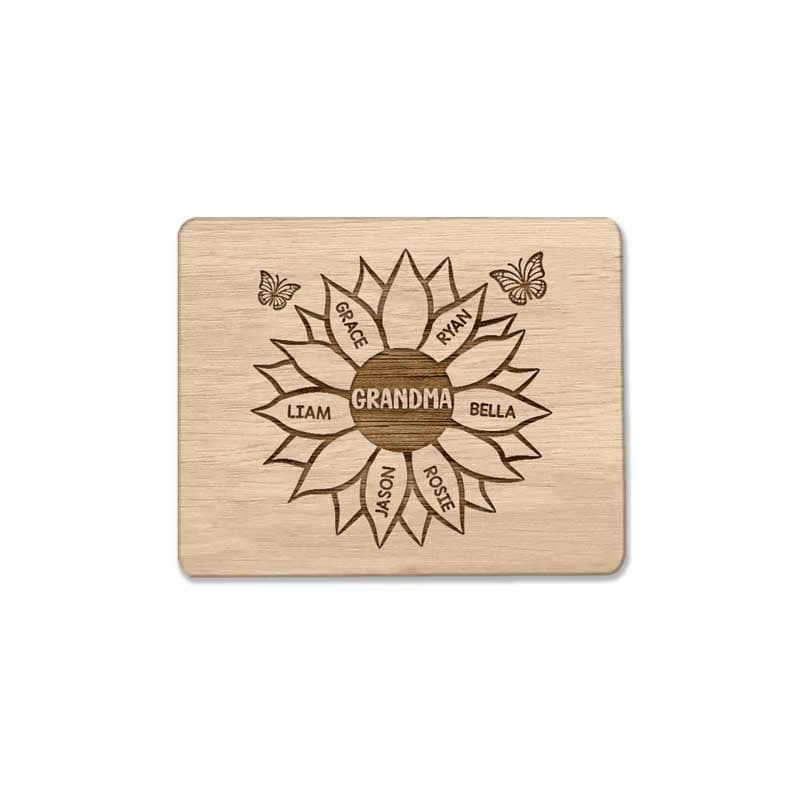 Grandma Mom Sunflower Grandkid Name Personalized Engraved Cutting Board