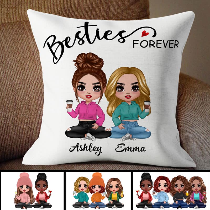 Doll Besties Sitting Personalized Pillow (Insert Included)