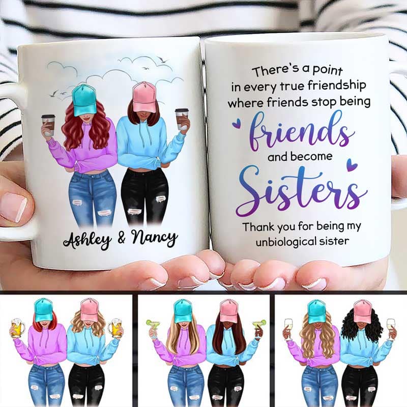 Modern Girls Besties Sisters Front View Personalized Mug