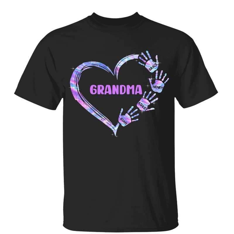 Mom Grandma Colorful Heart Hand Print Personalized Shirt