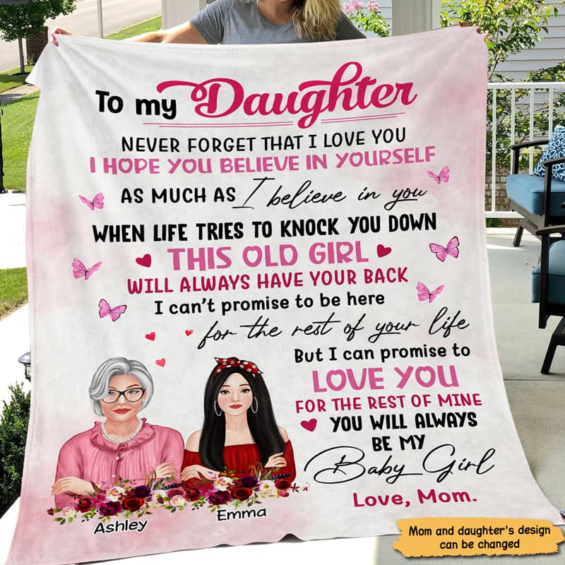 To My Daughter Front View Personalized Fleece Blanket