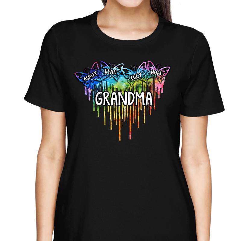 Colorful Butterfly Heart Grandma Mom Personalized Shirt